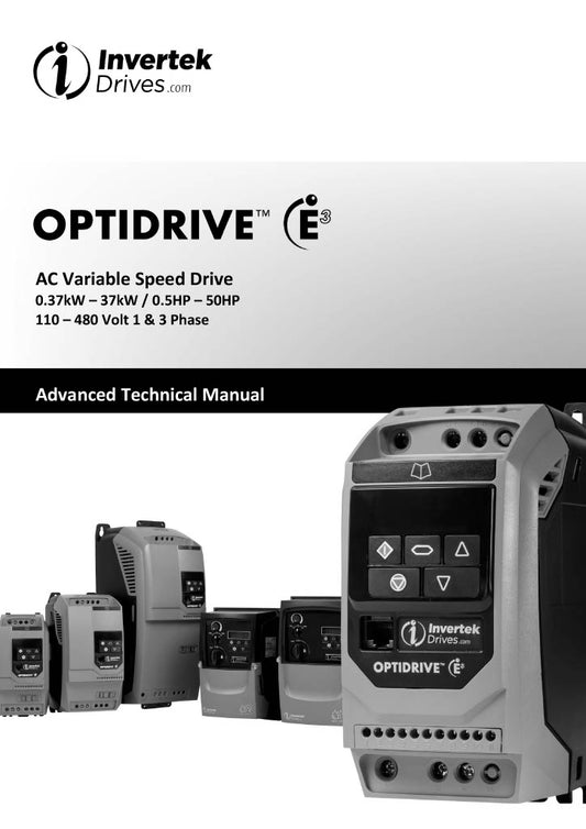 Invertek Optidrive E3 VFD - 0.5 HP, 460V, IP20 Enclosure | Model ODE-3-140012-3F12