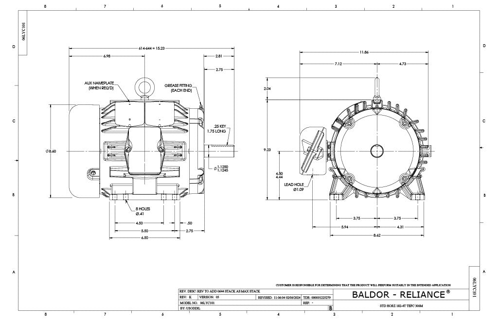 Baldor- EM3661T - 3 HP, 1755 RPM, 3-Phase, TEFC, 182T Frame, Cast Iron