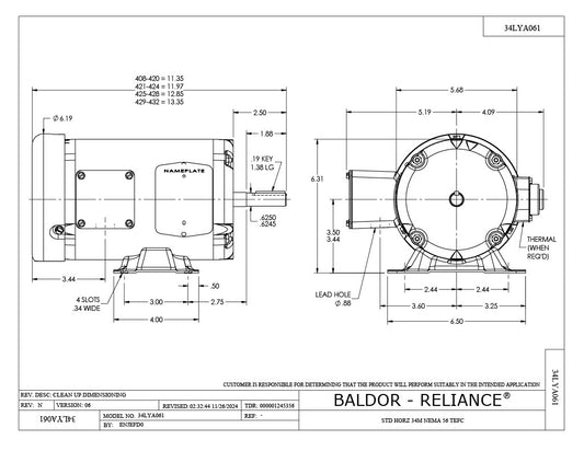 Baldor-M3542 - 0.75 HP, 1725 RPM, 3-Phase, TEFC, 56 Frame, Steel