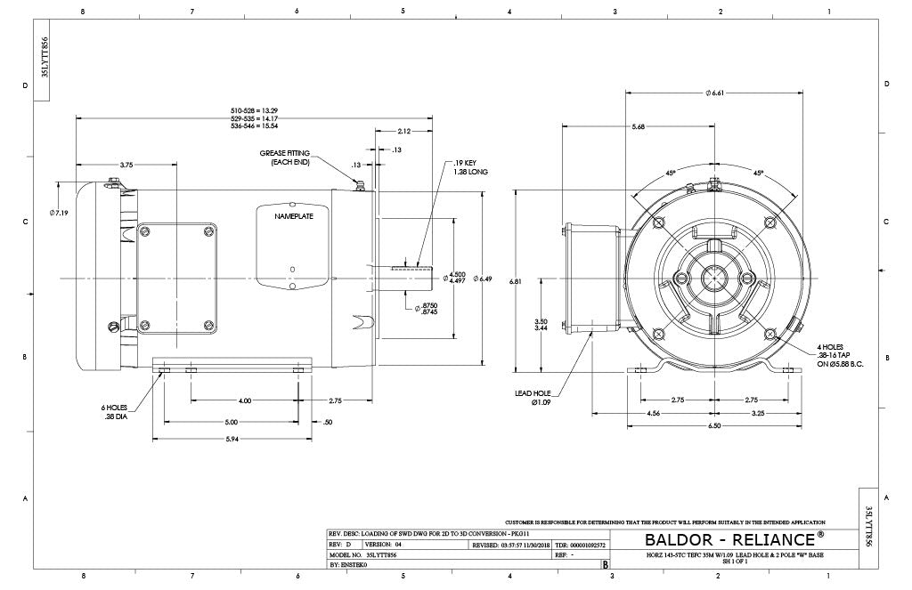 Baldor CEM3559T Motor - 3 HP, 3450 RPM, 3-Phase, TEFC, 60 Hz, 145TC Frame