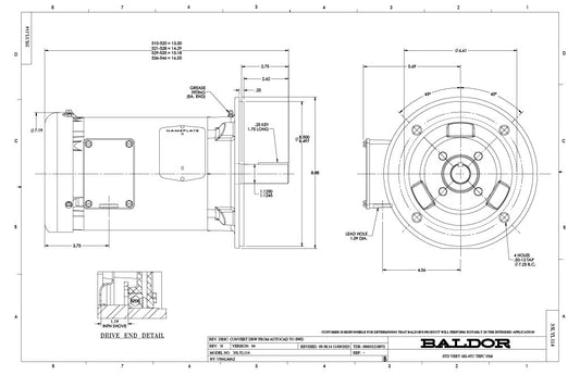 Baldor VM3611T Motor - 3 HP, 1750 RPM, 3-Phase, TEFC, 60 Hz, 182TC Frame