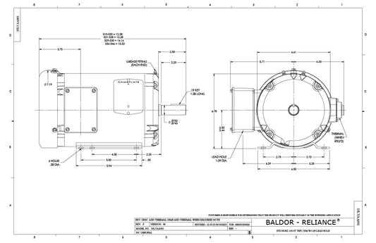 Baldor EM3558T Motor - 2 HP, 1760 RPM, 3-Phase, TEFC, 60 Hz, 145T Frame