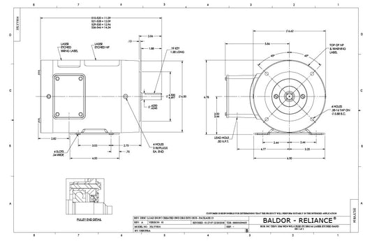 Baldor CSSWDM3542 Motor - 0.75 HP, 1765 RPM, 3-Phase, TENV, 60 Hz, 56C Frame, Stainless Steel