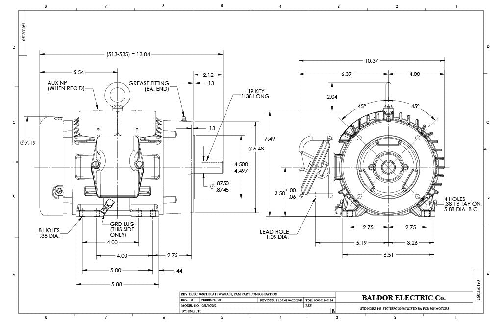 Baldor CEM3584T Motor - 1.5 HP, 1770 RPM, 3-Phase, TEFC, 60 Hz, 145TC Frame