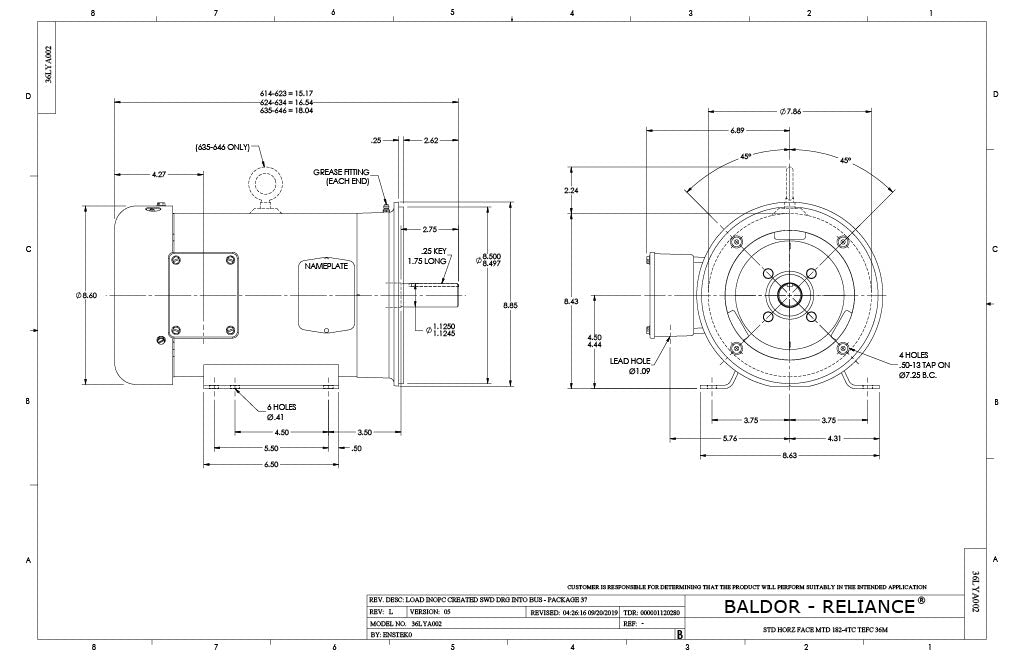 Baldor CEM3607T Motor - 1.5 HP, 1165 RPM, 3-Phase, TEFC, 60 Hz, 182TC Frame