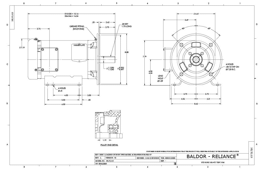 Baldor CEM3610T Motor - 3 HP, 3450 RPM, 3-Phase, TEFC, 60 Hz, 182TC Frame
