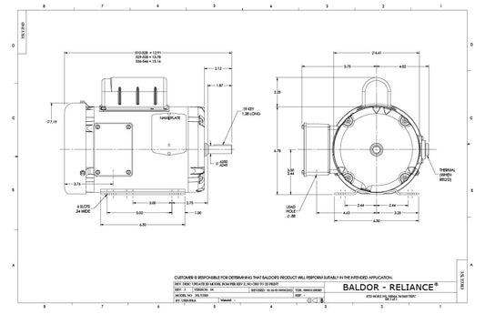 Baldor L3515 Motor, 2HP, 3450 RPM, Single Phase, TEFC, 56/56H Frame