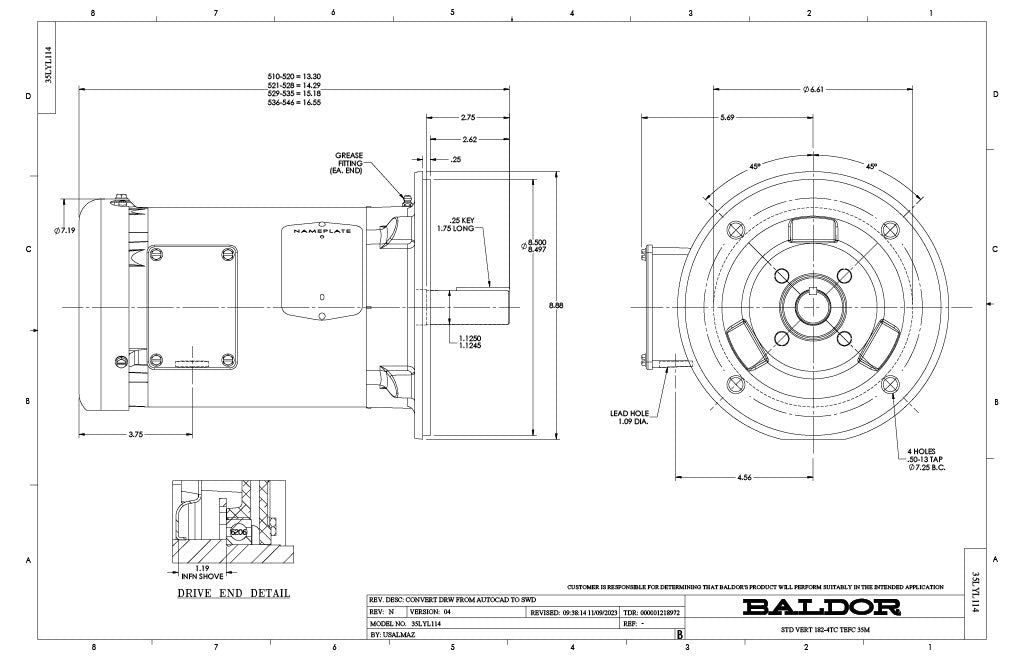 Baldor VM3611T Motor - 3 HP, 1750 RPM, 3-Phase, TEFC, 60 Hz, 182TC Frame