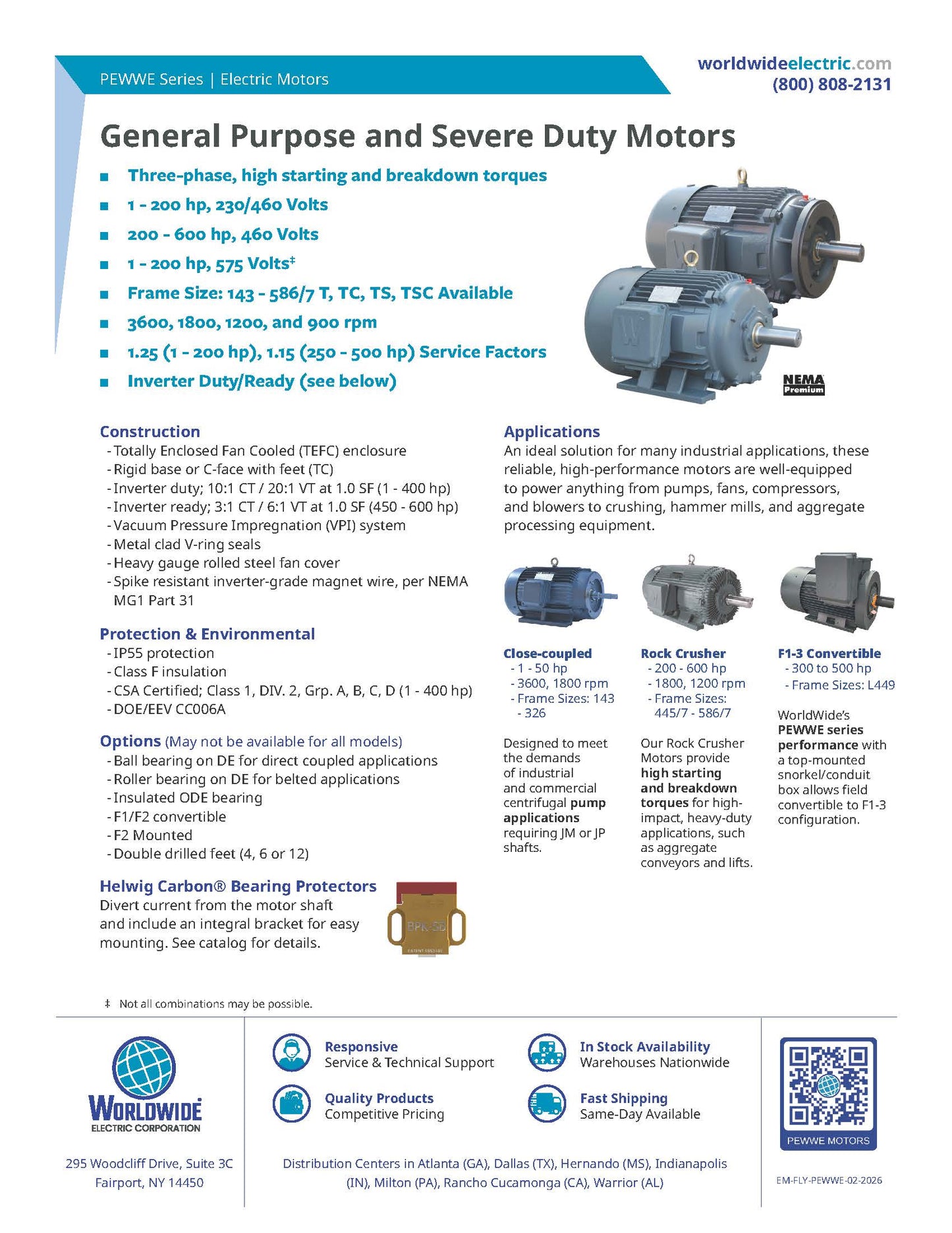 Worldwide PE Premium Efficiency Motor - 20 HP, 3600 RPM, 3-Phase, TEFC, 208-230/460V, 256T Frame | Model PEWWE20-36-256T